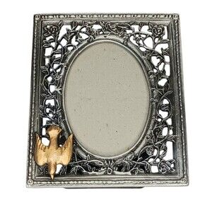 Silver Metal With Gold Dove Picture Frame Floral Vintage 1998 Roman Inc. 3.5x3